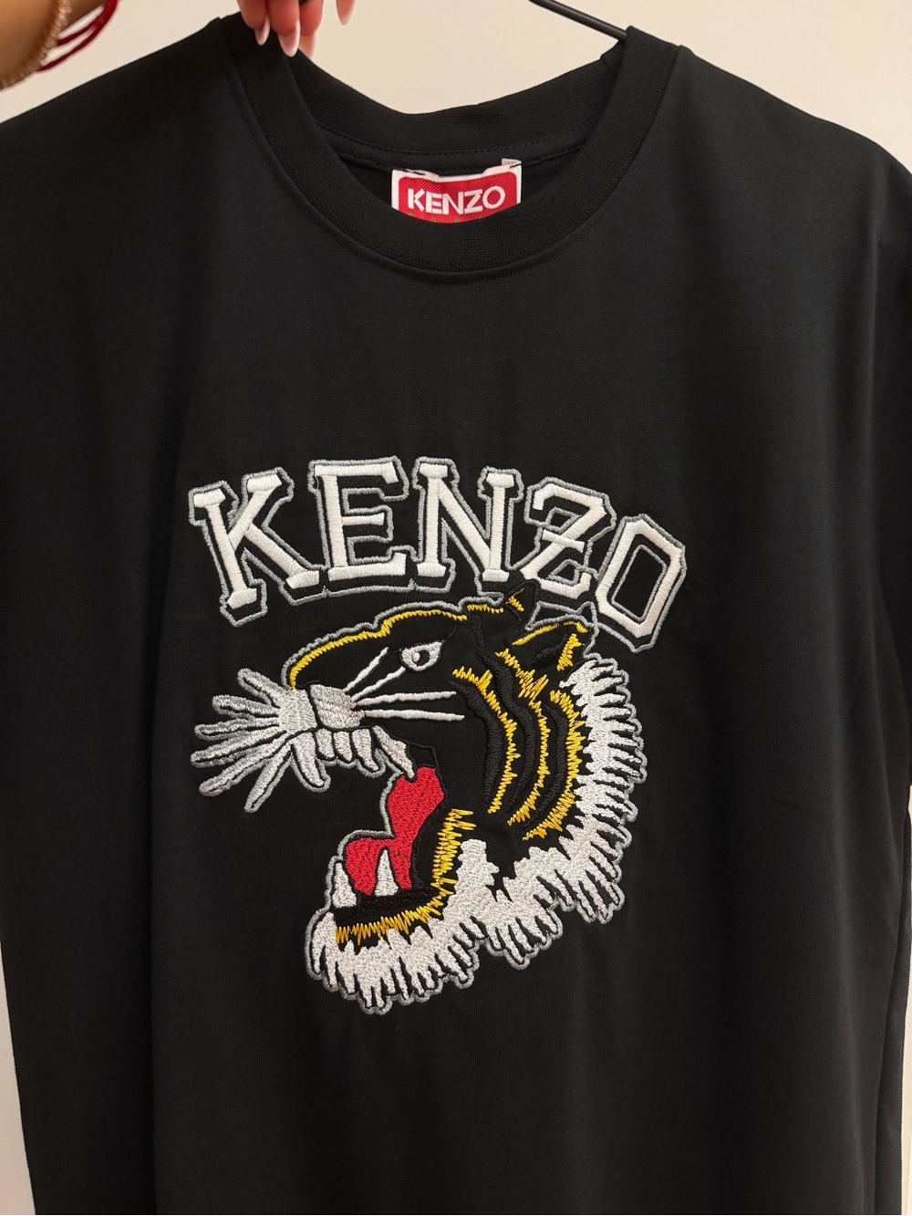 Kenzo Black Tee with Multicolor Embroidered Tiger Patch